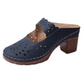 thumbnail image 5 of Rokment Closed Toe Sandals for Women Beach Boho Hollow out Leather Ankle Strap Platform Backless Sandals Comfortable Chunky Block High Heels Walking Clog Mules Navy Size 9.5, 5 of 7