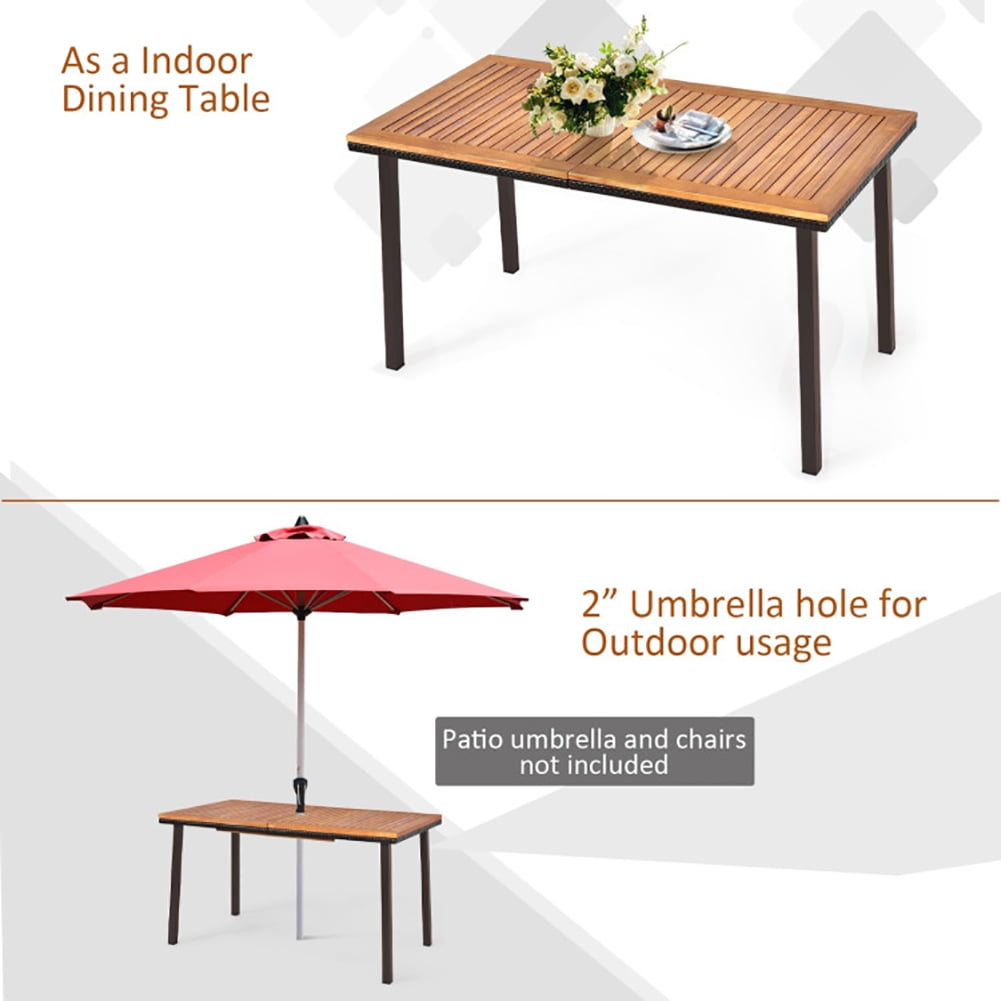 Aimee Lii 55 Inch Patio Acacia Dining Table with Umbrella Hole, Outdoor Patio Furniture Aimee Lii 55 Inch Patio Acacia Dining Table with Umbrella Hole, Outdoor Patio Furniture