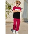 thumbnail image 4 of Arshiner Boy's Pants Set - 2 Piece ColorBlock Short Sleeve T-Shirt and Active Pants - Casual Clothing Outfits, 4 of 7