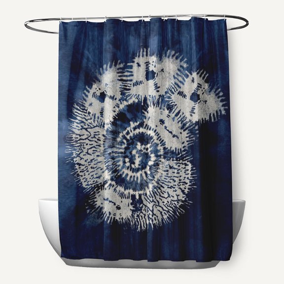 Simply Daisy 70" W x 73" H Conch Animal Print Polyester Shower Curtain, Navy