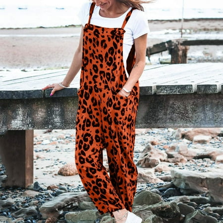 

Voncos Jumpsuits For Women Clearance- Casual Wide Leg with Pockets Printed Womens Jumpsuits and Rompers Dressy Orange Size 3XL