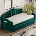 thumbnail image 3 of Twin Size Daybed with Pull-Out Trundle Bed and USB Charging Ports, Velvet Tufted Sofa Bed with Storage Pockets & Upholstered Headboard for Compact Living Spaces, Green, 3 of 9