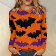 thumbnail image 2 of Camisa de manga larga con temática de Halloween para mujer, estampado de castillo encantado y murciélagos, top informal de otoño, 2 of 5