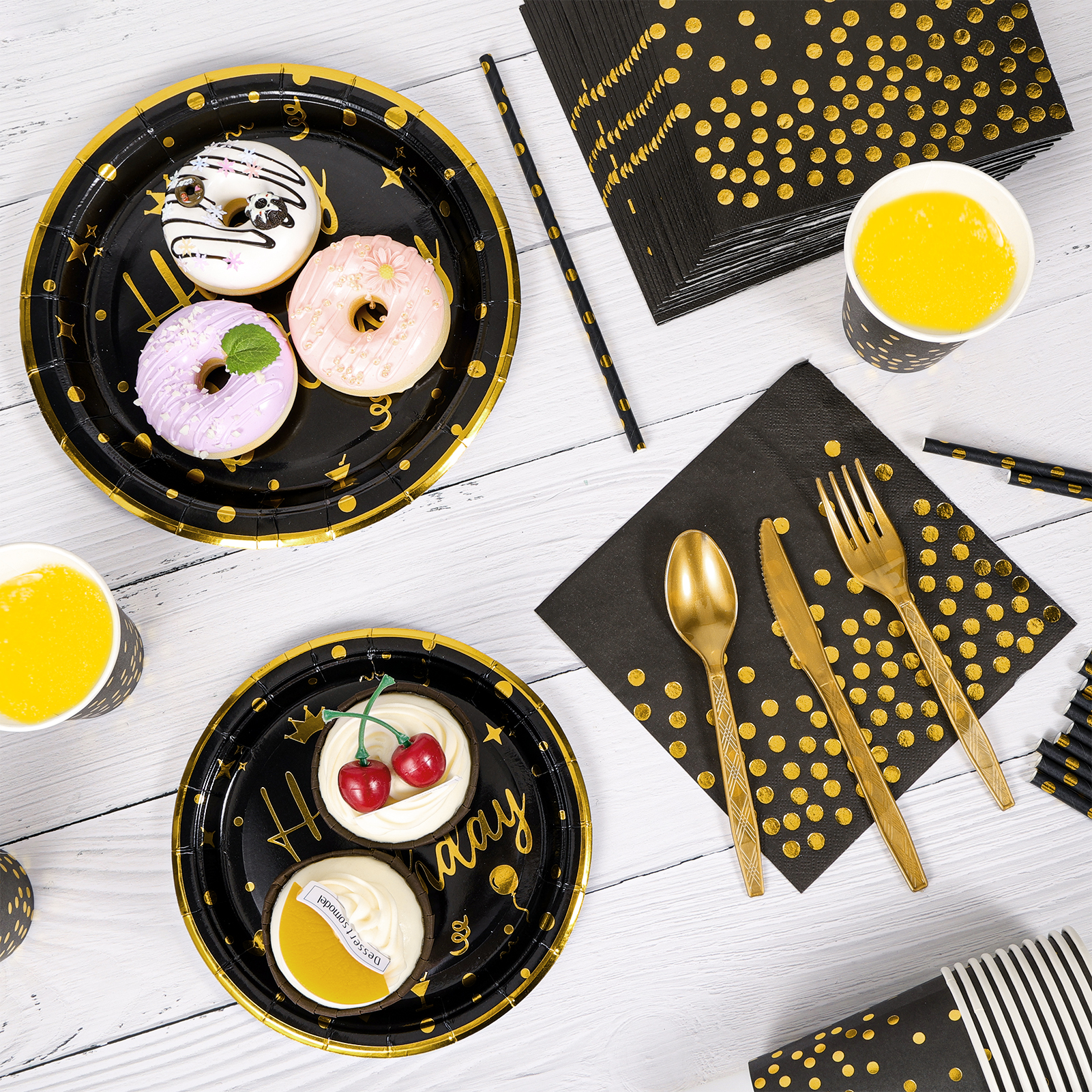 VETPW 201-Piece Black and Gold Tableware Party Set photo 7