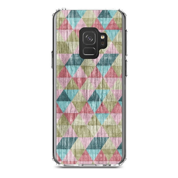DistinctInk Clear Shockproof Hybrid Case for Samsung Galaxy S9 (5.8" Screen) - TPU Bumper, Acrylic Back, Tempered Glass Screen Protector - Multi Color Rainbow Wood Print - Printed Wood Grain Image