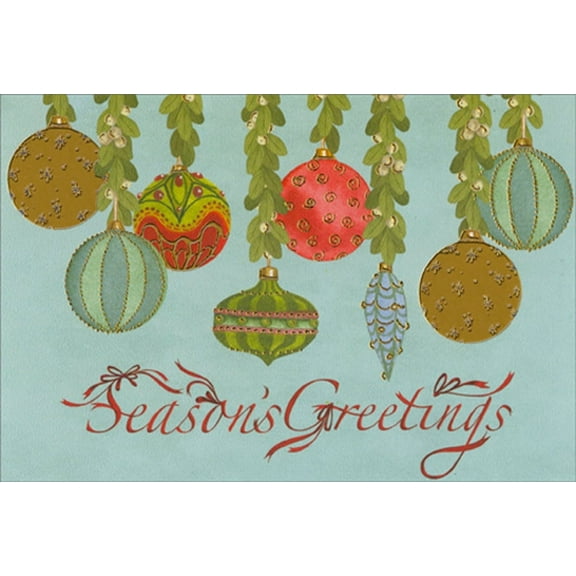 Pictura Seasons Greetings : Ornaments on Light Blue Christmas Card