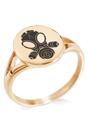 Stainless Steel Biohazard Gas Mask Minimalist Oval Top Polished Statement Signet Ring