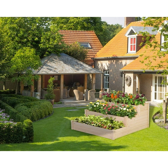 3-Tier Garden Raise Bed Elevated Garden Bed Wood Planter Box Kit Wooden Elevated Planter Box for Vegetable Herb Garden Box Patio Greenhouse Patio Yard Gardening Bed