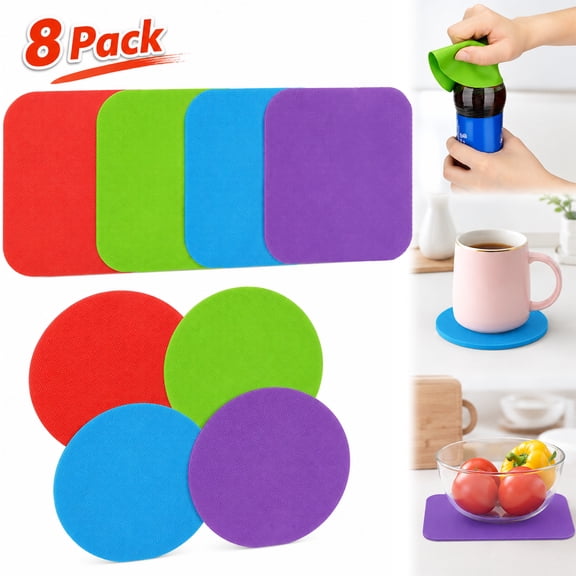 Deally Jar Opener Gripper Pads Rubber Anti Slip Coasters Multi Function Bottle Lid Opener for Seniors with Weak Hands or Less Strength 8 Pieces