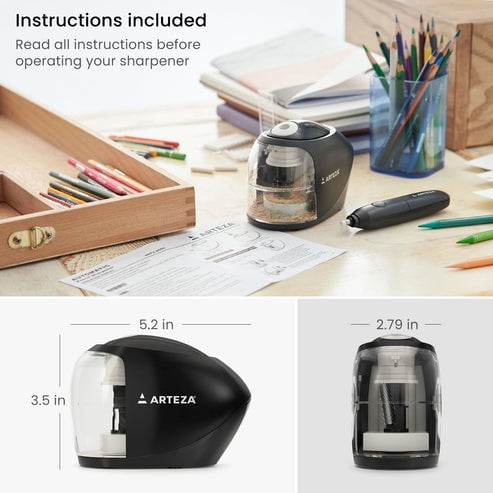 Arteza Pencil Sharpener + Eraser Set, Battery Operated
