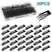 TSV 30pcs Double Grip Hair Clips, Metal Snap Hair Barrettes for Women Girls with Plastic Box, Black