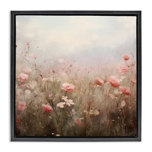 Stupell Industries Traditional Blooming Pink Meadow Flowers Black Floating Frame Canvas Art, 18 x 18, by Arlington Prints