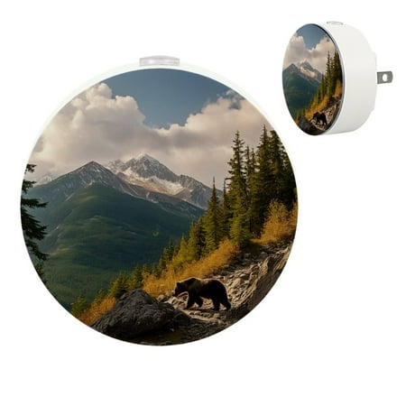 

YZUOUZY Night Lights Plug into Wall Lamps for Bedroom Small Lamps Set of 2 Grizzly Sunset Bear Mountains