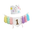 thumbnail image 4 of Decoraciones para fiesta de primer cumpleaños: pancarta de trona y fondo fotográfico con sombrero de corona Estilo C, 4 of 9