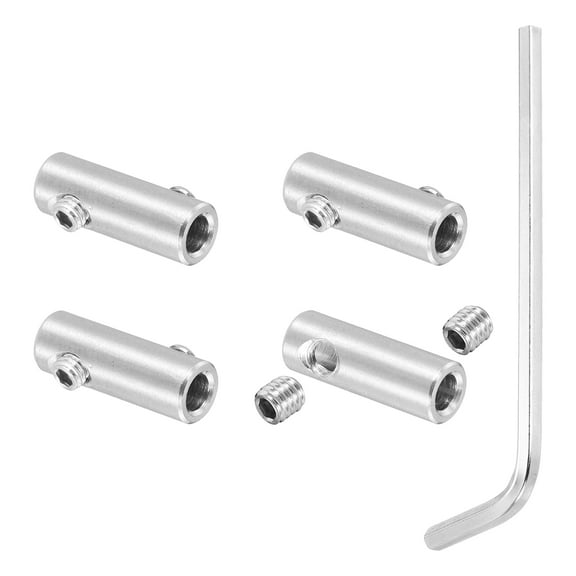 Uxcell 3mm Hole Wire Rope Clips Set, 4 Pcs 304 Stainless Steel Double Holes Lock Cable Clamps Clip with M4 Hexagon Screws Spanner for  Wire Rope Fitting, Silver