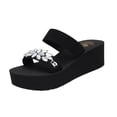 thumbnail image 2 of Samdudou Womens Casual Shoes Open Toe Slip On Wedge Sandals Thick Sole Double Straps with Gorgeous Large Rhinestone Floral Embellishment Dressy Beach Vacation Footwear, 2 of 9