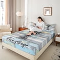 thumbnail image 4 of Homewish Enjoy Farm Life Twin Sheet Sets, Light Blue Cabin Wooden Plank Twin Fitted Sheet, Countryside Style Flat Sheet, Microfiber Bedroom Decor, 3 Pieces, 4 of 7