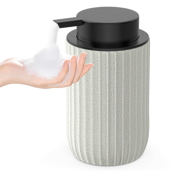 Ceramic Foaming Hand Soap Dispenser, 12 oz Bathroom Soap Dispensers, Lotion Dispenser for Kitchen, Refillable Matte Streaks Soap Dispenser with Large Pump (Black)