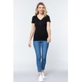 thumbnail image 2 of Saronite Basics V Neck Short Sleeve Henley Knit Shirt Top, Black (Women's), 2 of 4