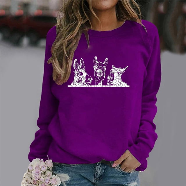 Hauts Chauds pour Filles Mode Décontractée pour Femmes Hauts Mignons Imprimés en Peluche Col Rond Sans Capuche Chandails en Molleton Bouclés Tenues d'Hiver pour Femmes en Liquidation