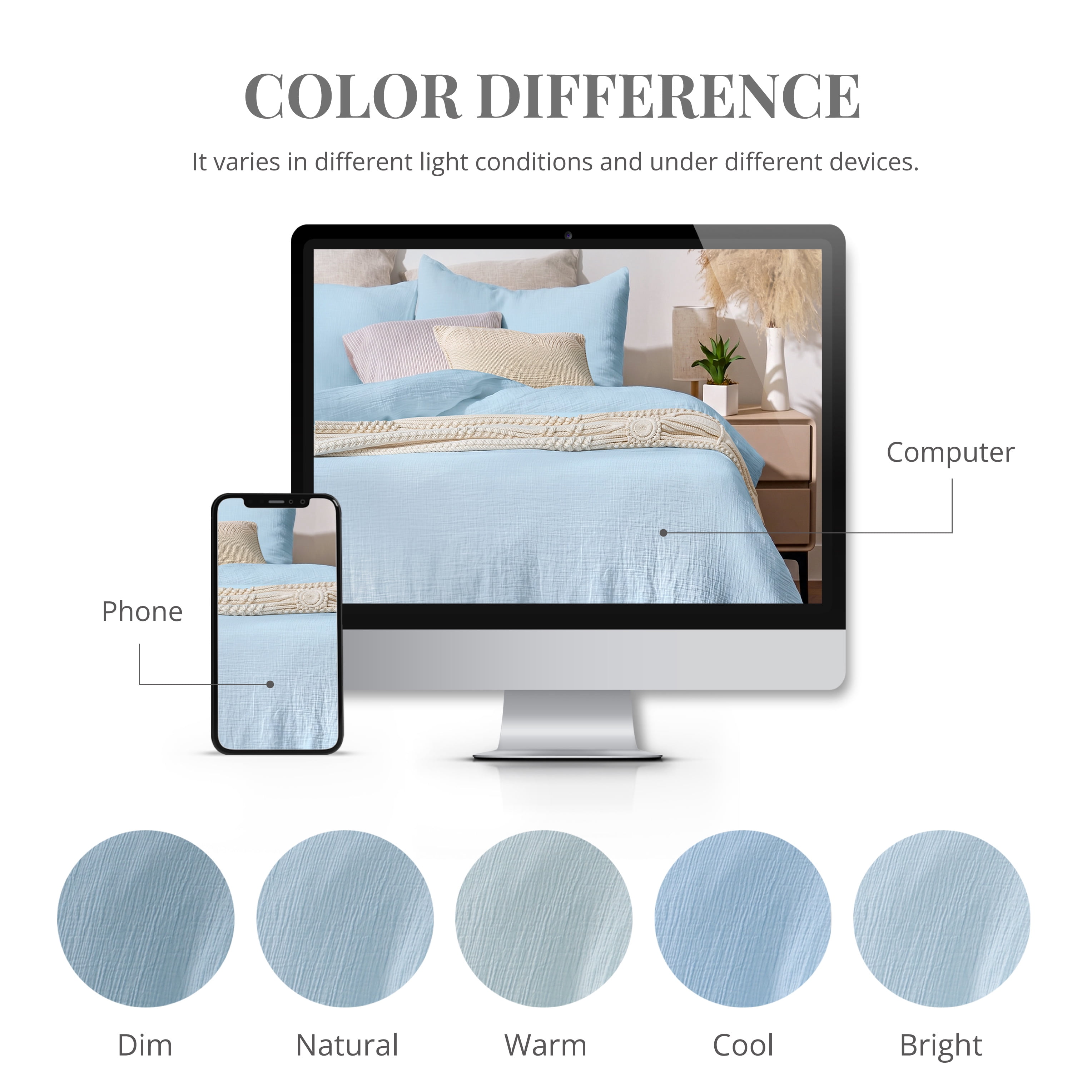 TechForma 100% Cotton Duvet Cover Set, Blue Double Layer Gauze Bed Set, 3 pcs Breathable & Crisp Soft Duvet Cover Set, Twin