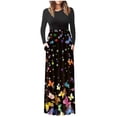 thumbnail image 1 of Vestido largo hasta el suelo con estampado de mariposa de manga larga con cuello redondo y empalme de moda informal para mujer Fridja  nbo1293, 1 of 4