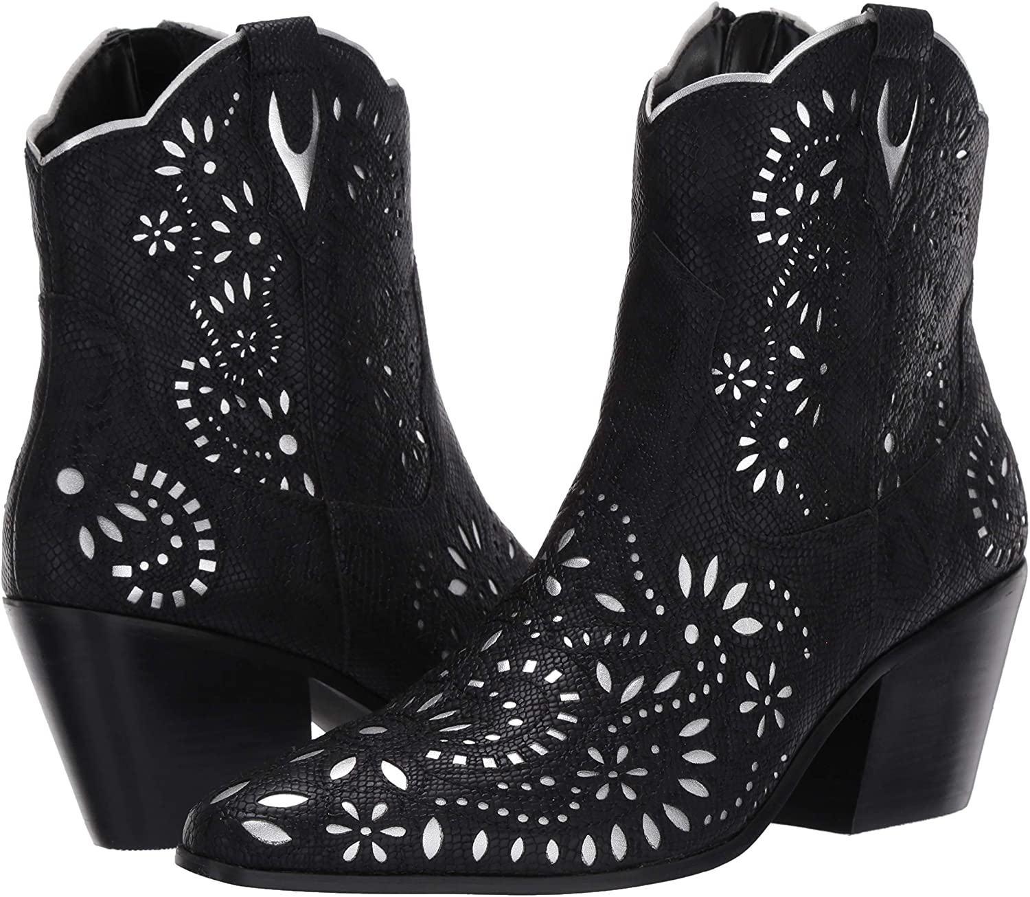 Betsey Johnson - Betsey Johnson Mozart Mid-Calf Western Boot Black Leather Cowboy Booties (7.5 