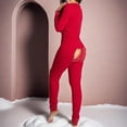 thumbnail image 3 of 2025 limited time sale! Women's Solid Color Printed Long Sleeve Stretch One-piece Pajamas Casual Home Set Comfortable Loungewear, 3 of 4