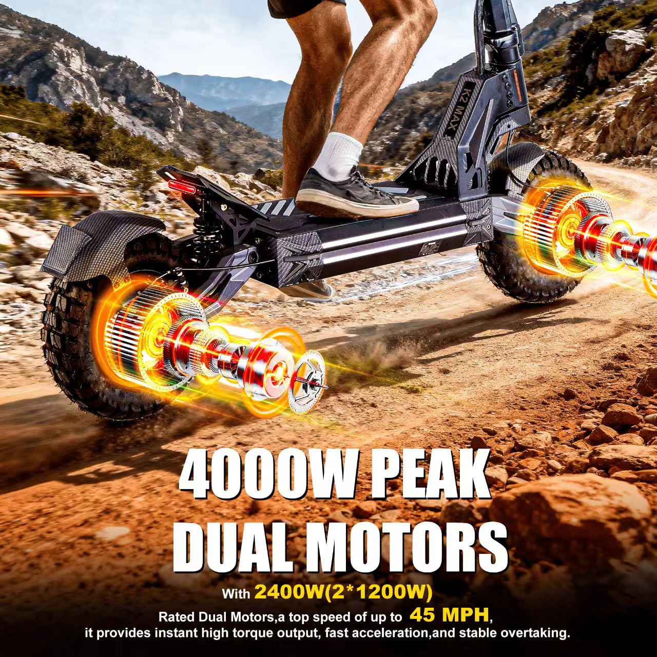 Off-road Electric Scooter for Adults,4000W Dual Motors Top Speed 45MPH,60V 27AH Battery 42Miles Long Range,11" All-Terrain Tires Foldable Fast E-Scooter