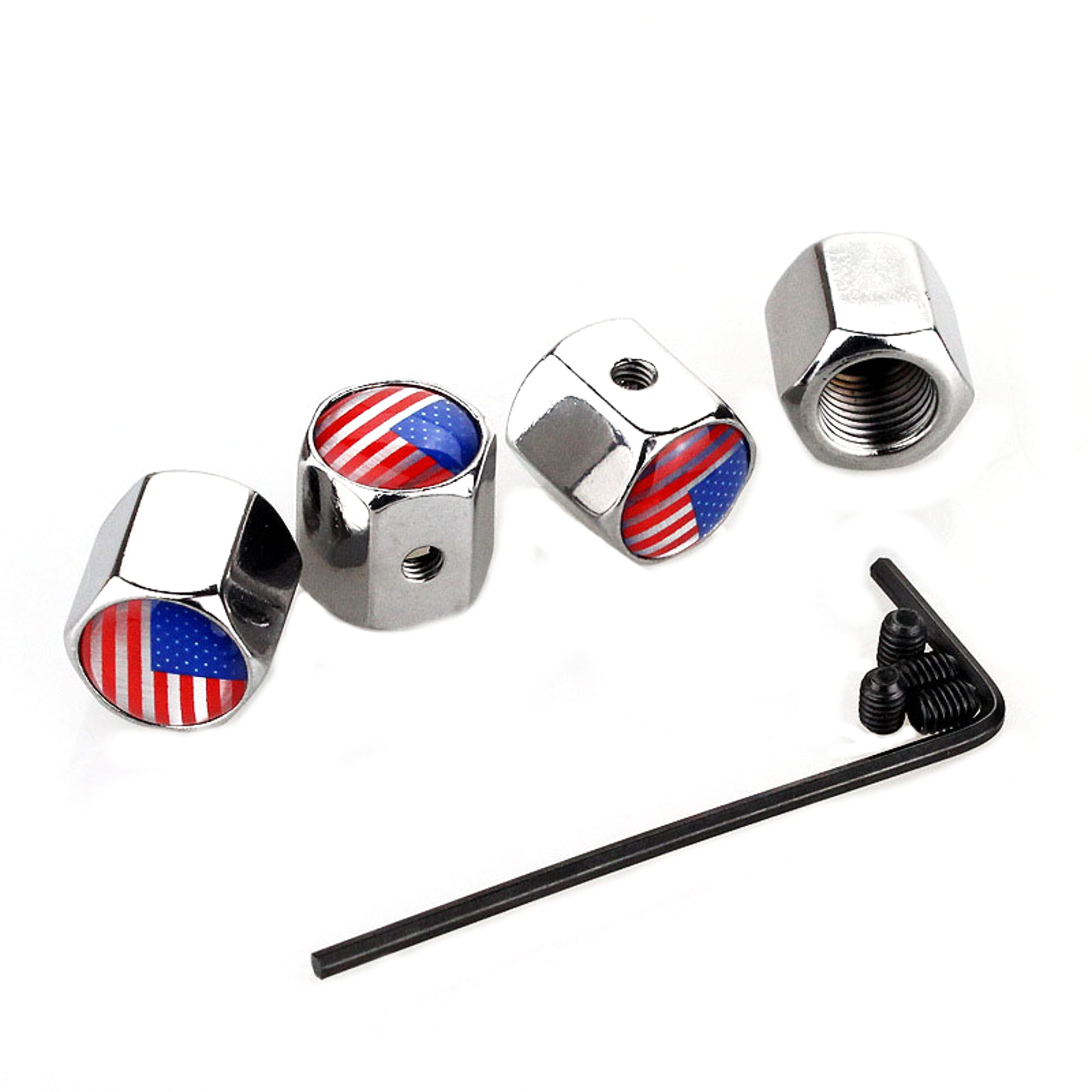Keychain with United States of America Flag 1pcs 4pcs INCART USA Flag Universal Tire Caps Steel Black Car Tire Valve Stem Air Caps Cover + 