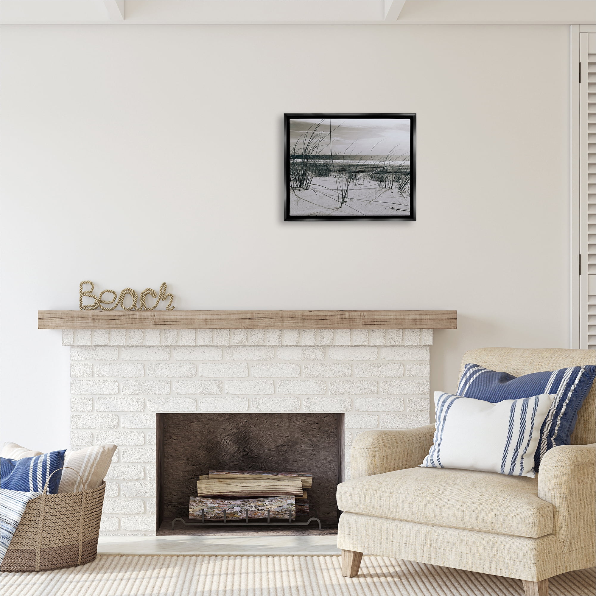 Stupell Industries Ocean Dunes Photography Landscape Photography Black Floater Framed Canvas Art Print Wall Art, 21 x 17