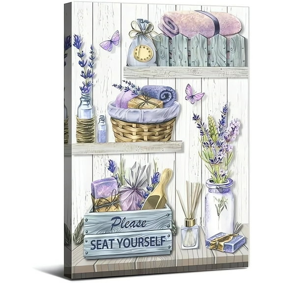Farmhouse Purple Lavender Flower Bathroom Canvas Decor Wall Art Home Decoration 12x16inchs