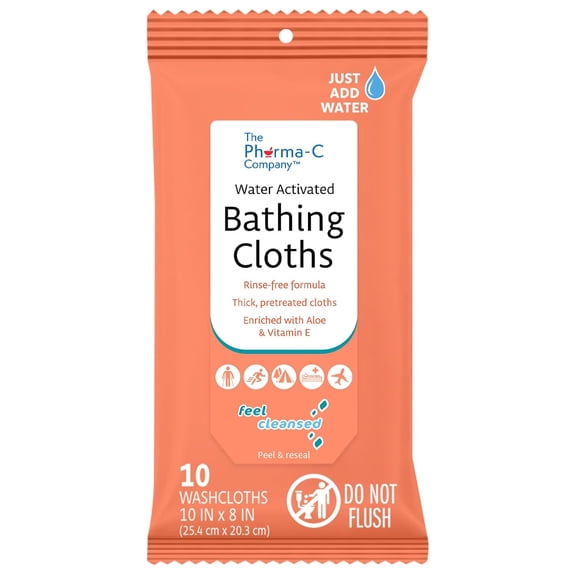 Water-Activated Bathing Cloths [10 cloths] – Rinse-Free XL Body Wipes for Adults. Pretreated Disposable Bath Wipe for Elderly, Hospice, Camping