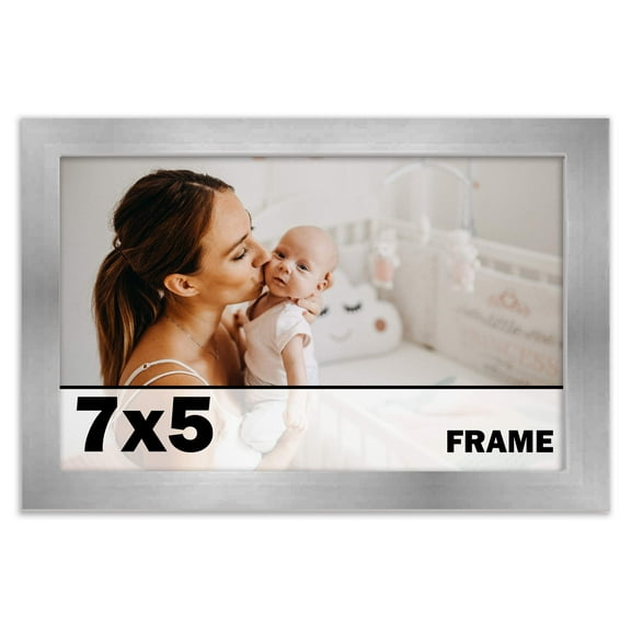 7x5 Frame Silver Stainless Steel Solid Wood Picture Frame | 0.75 Inch Moulding Width | Includes UV