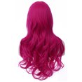 thumbnail image 5 of RightOn 26" Hot Pink Wig Long Wavy Wig with Bangs Women Girls Synthetic Wig Long Wig Rose Red Wigs with Wig Cap, 5 of 7