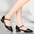 thumbnail image 2 of SCHUHLAND Women's Pointed Toe Low Square Heel Pumps, Soft PU Leather Ankle Strap Office Shoes, Black/Beige, Flats, Spring/Autumn, 2 of 16