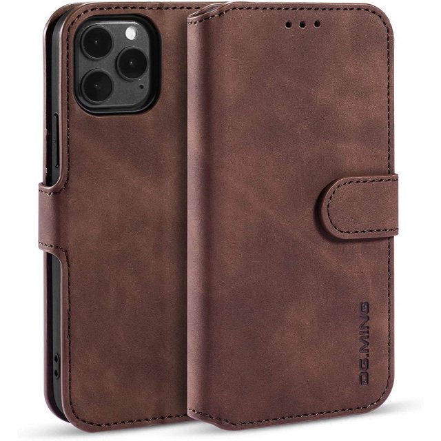 Étui pour iPhone 13 Pro, Type Notebook Populaire Rétro en Cuir Véritable Miroir de Maquillage Charge Sans Fil Luxe Protection Complète, Deux Couches Structure Fente pour Carte, Amplificateur-Noir
