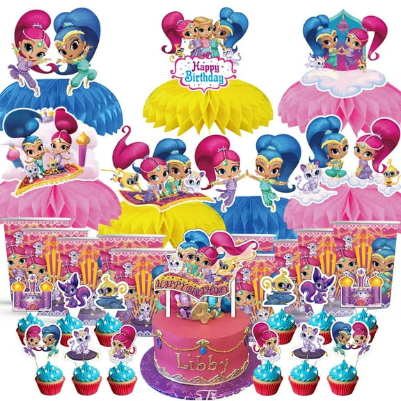 Shimmer and Shine Party Supplies Decor Cups Fans Decorations Honeycomb Centerpieces Cake Toppers