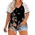 thumbnail image 1 of Hauts d'Été Grande Taille pour Femmes Manches Courtes en Dentelle Blouses d'Été Patchwork Imprimé Amples Grande Taille Col en V T-Shirts Manches Courtes Col en V Femmes en Solde, 1 of 5