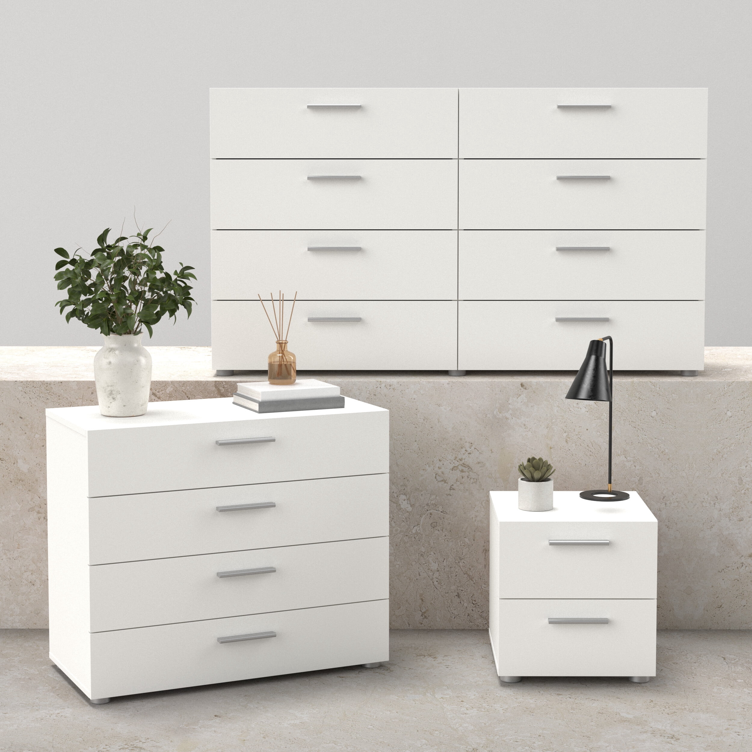 Tvilum Loft 3-Piece Bedroom Set with Dresser, Chest and Nightstand, White