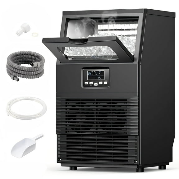 Auseo 66lbs./24H Commercial Built-in/Freestanding Ice Maker with 22lb.Storage Bin,Ice Machine with Self-Cleaning for Home/Party (Black)