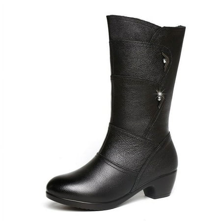 

Winter Boots Women‘s Medium Boots with Warm High Heel Chunky Heel High Boots Women‘s Wool Boots Mom‘s Cotton Shoes