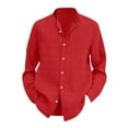 thumbnail image 5 of Lumtrix Men's Cotton Linen Shirts Casual Button Down Long Sleeve Dress Shirts Textured Business Wrinkle-Free Regular Fit Shirts Red 3XL, 5 of 5