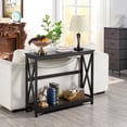 thumbnail image 4 of SSyao 2 Tier X-Design Console Table Sofa Side Table with Storage Shelf for Living Room Narrow Space, Entryway and Hallway-with Power Outlet-Black, 4 of 9