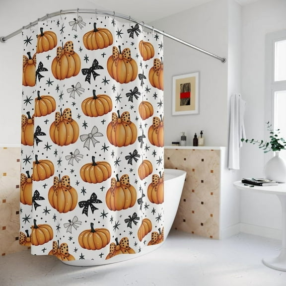 Halloween Shower Curtains, Pumpkin and Bows Fall Bathroom Decor, Spooky Halloween Home Accessories, Trick or Treat Shower Curtain, Autumn Bath Decor