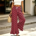 thumbnail image 6 of Heart & Polka Dot Print Wide Leg Pants - Ruffle Hem High Waisted Palazzo Trousers with Pockets, Drawstring Casual Lounge Pants Wine L, 6 of 7