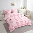 thumbnail image 3 of Castle Fairy Alphabet Rose 7-Piece Twin Bedding Sets,Flower Butterfly Bowknot Bedding Comforter Set,Polka Dots Breathable Sheet Sets,Lightweight Initial Room Decor,Reversible, 3 of 8