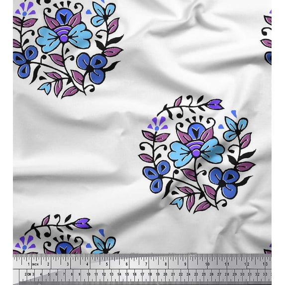 Soimoi Rayon Fabric Leaves & Floral Block Printed Craft Fabric by The Yard 42 Inch Wide