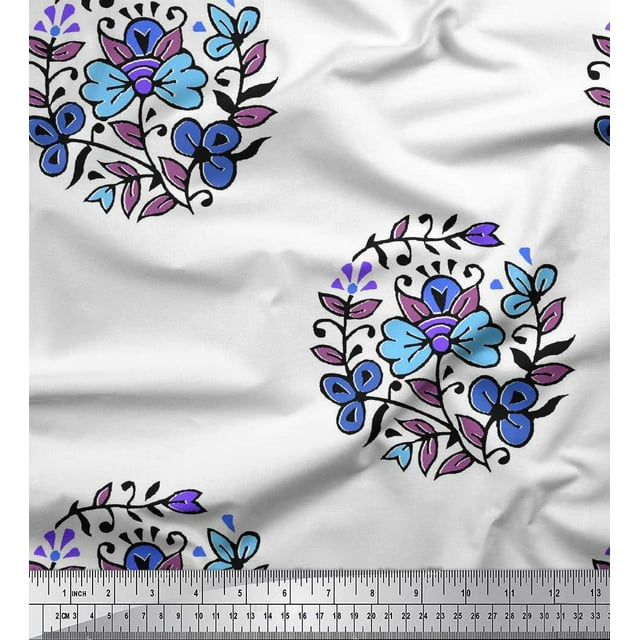 Soimoi Modal Satin Fabric Leaves & Floral Block Print Fabric by Yard 42 Inch Wide