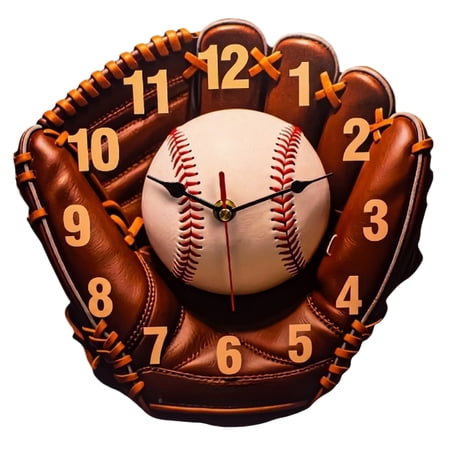 Baseball Glove Wall Clock Decoration, 10x10 Inch Sport Theme Wall Clock Vintage Baseball Wall Clock, Brown Glove Design for Living Room Bedroom Office Decoration